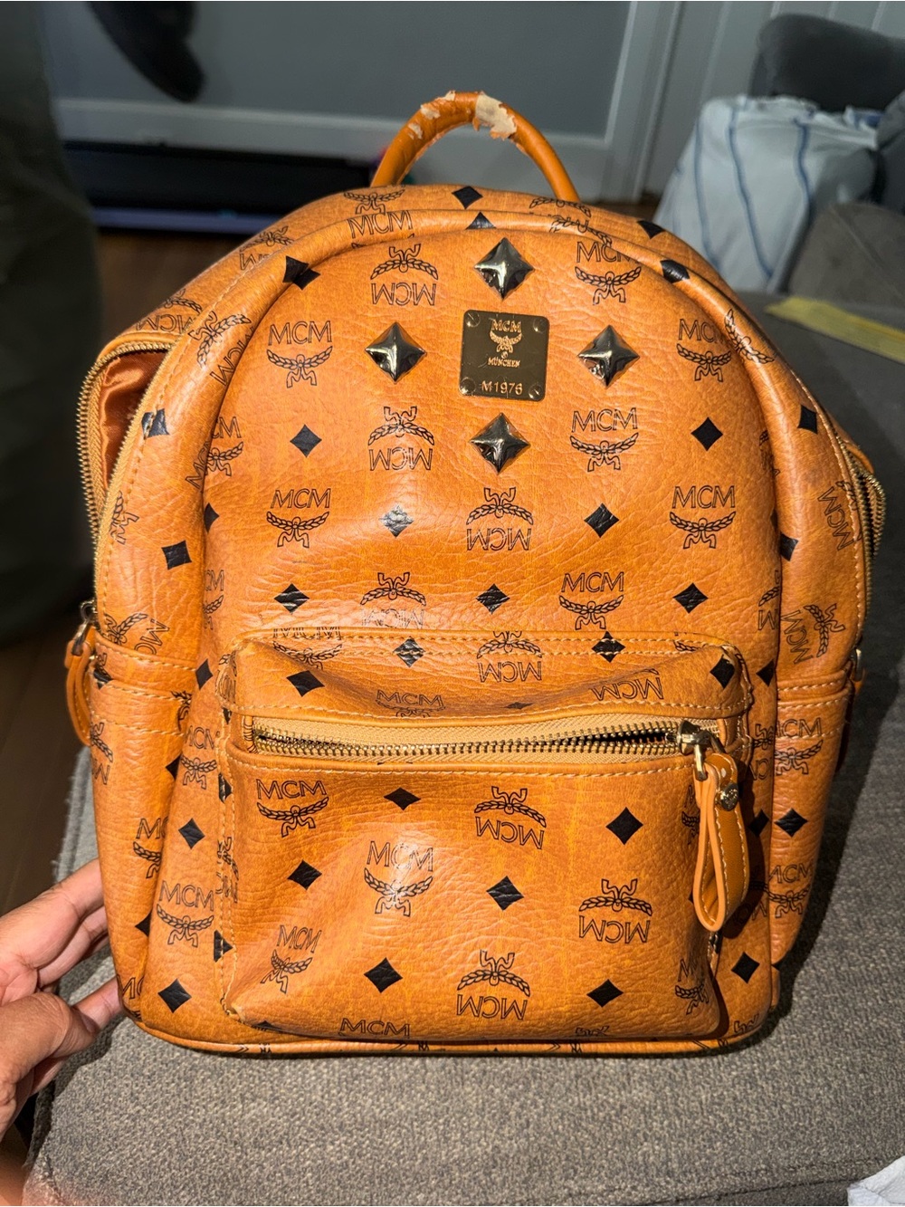 MCM Stark Visetos Cognac Mini Backpack
